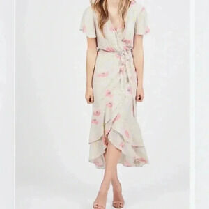 NWT RACHEL Rachel Roy French Vanilla Combo Floral Ruffle  Wrap Dress